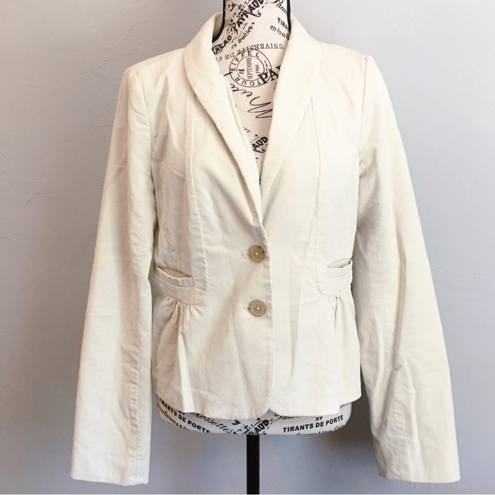 J. Crew Vintage Corduroy Peplum Blazer Stretch Cotton Cream 8 Medium